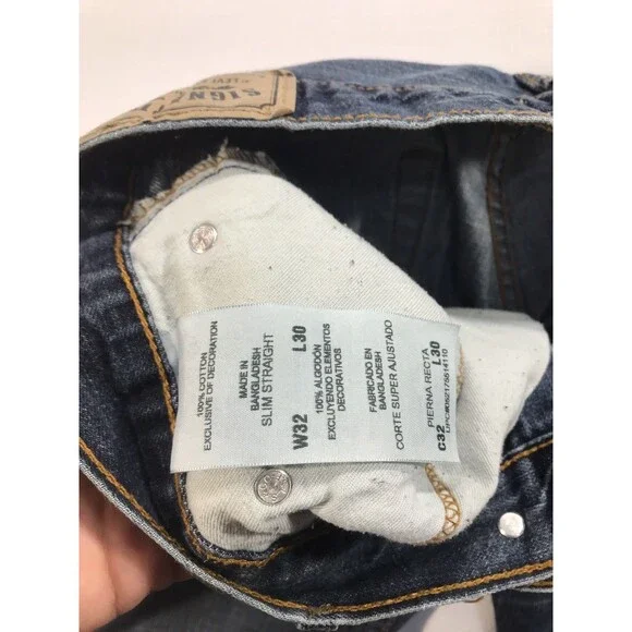 Signature Levis Strauss Jeans Mens 32x30 Blue Dark Wash Cotton Stretch Slim Fit - Picture 5 of 9